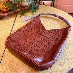 GILI Leather Garnet Crocodile Hobo Shoulder Bag